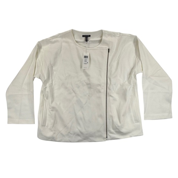 Eileen‎ Fisher Ivory Flex Tencel Ponte Round Neck Zip Jacket Womens XL NWT